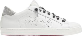 P448 Witte Leren Sneakers met Glitteraccenten - Dames - Sneakers - Wit - 39 EU - Katoen - Schoenen