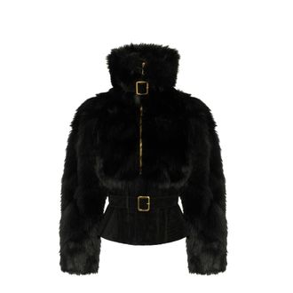 Elisabetta Franchi Bustier-jas met bont-effect - Dames - Jassen - Zwart - Maat: 2XL Zijde
