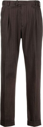 Dell'Oglio herringbone cotton-blend tapered trousers - men - Elastane/Cotton - 48 - Brown