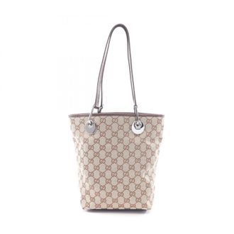 Gucci Beige Brown Canvas Leather Handbag Tote Bag (Pre-Owned)