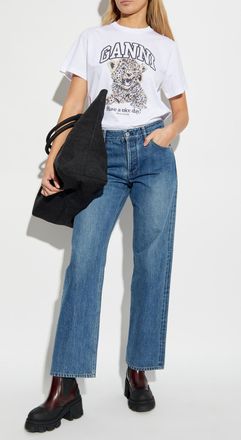 Ganni T-shirt With Colorful Print, Womens, White