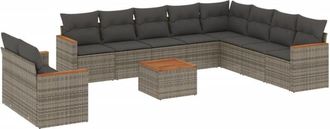 vidaXL Set De Sof&aacute;s De Jard&iacute;n 11 Pzas Y Cojines Rat&aacute;n Sint&eacute;tico Gris Vidaxl