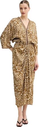 Lola Casademunt Maxi Jurk met Dierenprint - Dames - Casual kleedjes - Bruin - XS - Leer - Kleedjes