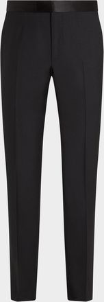 Ermenegildo Zegna Mens Satin-Trim Slim Flat-Front Formal Trousers