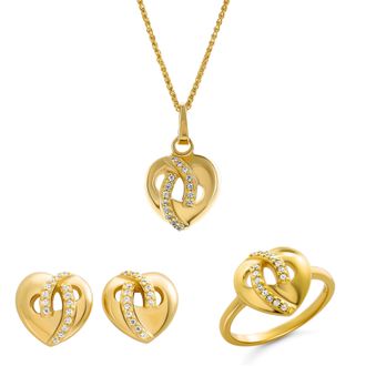 Orphelia Amore WoMens 925 Sterling Silver Set: Necklace + Earrings + Ring - Gold SET-7577/G - Size O 1/2