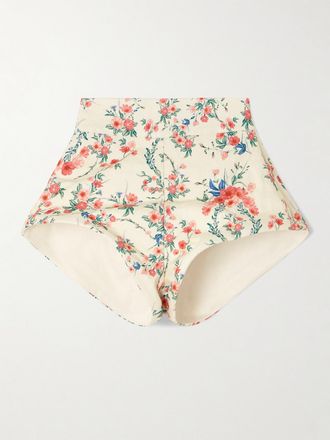Agua Bendita Shorts In Lino Floreale Gatti Mosqueta - Bianco