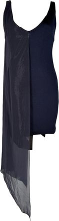 Galvan London Sequined Overlay Midi Dress in Navy Blue Polyester