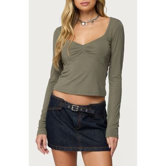 Edikted Zelly Long Sleeve Jersey Top in Olive at Nordstrom, Size X-Small