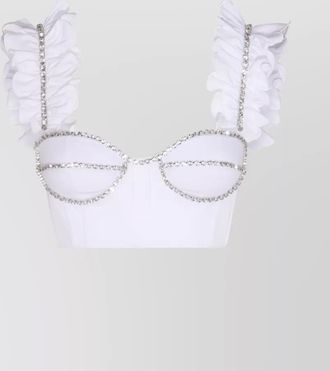 Area cotton crystal ruffled top