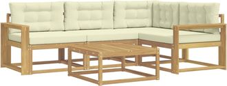 vidaXL Conjunto De Sof&aacute;s De Exterior 5 Uds. Blanco Y Crema Poli&eacute;ster Vidaxl