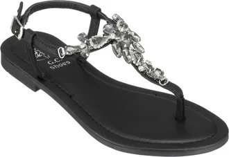 GC SHOES Womens GC Shoes Josie Sandals Black Embellished T-Strap Toe Post ZAP2145