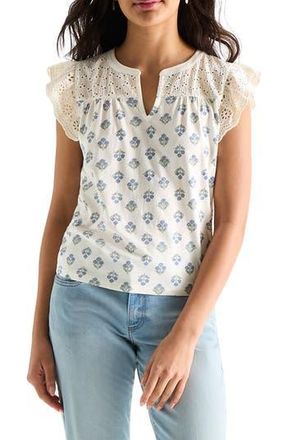 Lucky Brand Cap Sleeve Mixed Media Top in Cream Multi at Nordstrom Rack, Size X-Small
