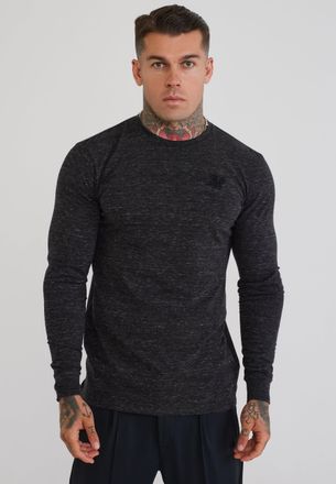 Siksilk Camiseta de Manga Larga Jaspeada Negra para Hombre XL