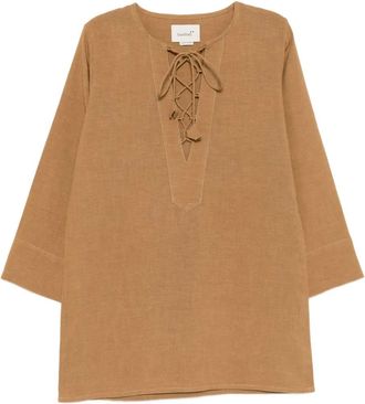 Bambah Jurk met gestrikte taille - Bruin