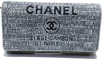 Chanel Gray Canvas Long Wallet (Bi-Fold) (Pre-Owned)