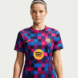 Nike FC Barcelona Nike Womens Dri-FIT Soccer Pre-Match Top in Red | II2103-621