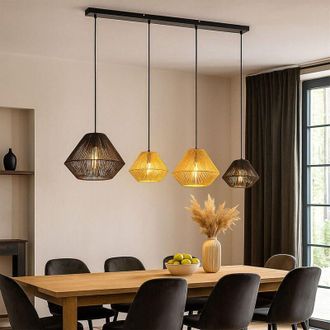 Globo Lighting Lampada a sospensione lampada a sospensione lampada da tavolo 4 fiamme corde naturali nero beige lampada da soggiorno, 4x E27, LxH 103 x 120 cm