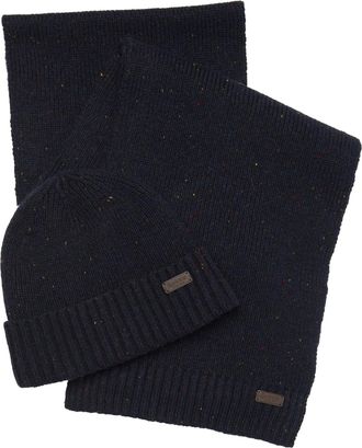 Barbour Mens Beanie And Scarf Set Carlton Fleck Navy Acrylic