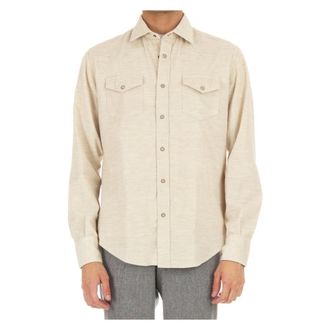 Eleventy Casual Shirts, male, Beige, Size: L Velvet Western Denim Shirt