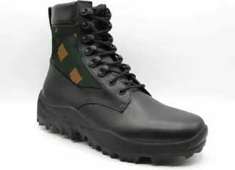 MCM Mens Black Leather Jungle Green Camouflage Boots 41/US 8