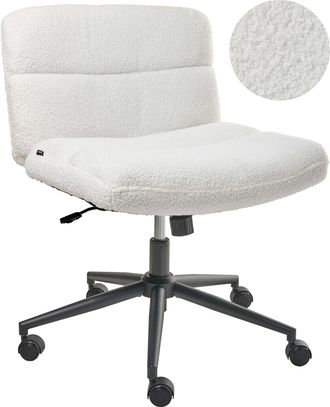 Beliani Teddy Sedia Da Scrivania Per Ufficio Boucle Rivestimento Ampio Senza Braccioli Seduta Pneumatica Base Girevole Inclinabile Bianco Catlin