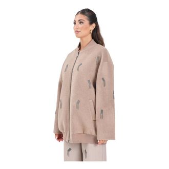 Simona Corsellini Jassen, Dames, Bruin, M, Beige Oversize Moderne Bomberjas