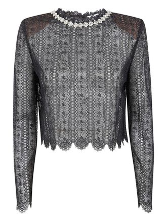 Self Portrait Black Organza Lace Top