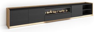 Skraut Home Skraut Home - Mueble Tv, Televisi&oacute;n, Muebles De Sal&oacute;n, Almacenaje, 310x37x50cm, Para Tv Hasta 80, Chimenea El&eacute;ctrica, Led, Estilo Moderno, Negro Y Rob