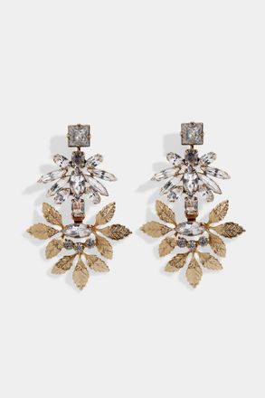 Nicole Romano Womens Garden Earring In Fiore Leaf, Crystal, & Gold