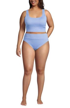 Lands End Plus Size Tugless Midkini Top and High Waisted Bottom Swimsuit Set in Lake Blue Ottoman at Nordstrom, Size 1X