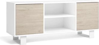 Skraut Home Skraut Home - Mueble Tv 140 Con 2 Puertas, Sal&oacute;n Comedor, Modelo Wind, Color Estructura Blanco, Color Puertas Roble, Medidas 137x40x57cm De Altura