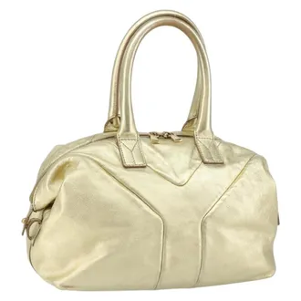Saint Laurent Easy Y Pebbled Leather Gold Leather Bag (Pre-Owned)