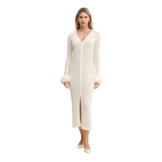 Simona Corsellini Gebreide Maxi Jurk - Dames - Kleedjes - Beige - 2XL - Wol - Kleedjes