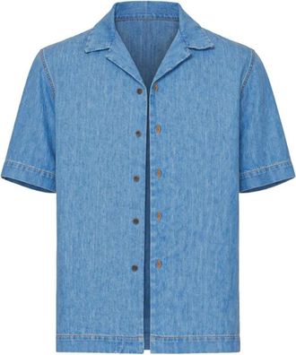 Dries Van Noten Katoenen overhemd - Heren - Korte mouwen Overhemden - Blauw - L - Katoen - Overhemden