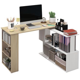 OEM Escritorio En L Con Estanter&iacute;a Mesa De Escritorio Con Estantes Para Oficina Estudio 120x110x74,5 Cm Natural Y Blanco