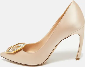 Nicholas Kirkwood Beige Satin Crystal Embellished Eden Pointed Toe Pumps