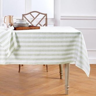 Solino Home Linen Tablecloth for Dining Table, Holiday and Everyday Dining Table Decor - Sorrento Stripe in Sage And White at Nordstrom, Size X-Small