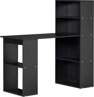 HOMCOM Scrivania con Libreria in Legno a 6 Ripiani Portaoggetti Nero - Homcom