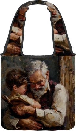 Generic Fathers Day Reversible Canvas Shoulder Tote - Double-Sided Print, 12oz Cotton, 27cm Drop, Fold-Flat Bag for Travel, Shopping, Street Outings