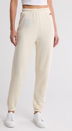 Aviator Nation Glitter Heart Sweatpants in Vintage White/Silver at Nordstrom, Size Medium