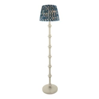 Netlighting Carnaby Almond White Floor Lamp Blue Fabric Ikat Shade 35cm B22