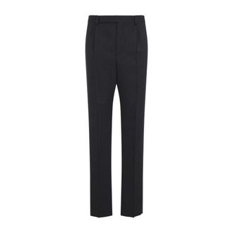 Saint Laurent Broeken, Heren, Grijs, L, Wol, Tapered Pants in Striped Herringbone Wool