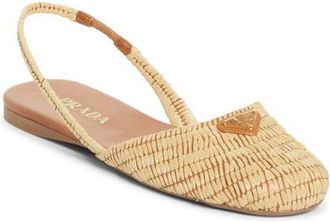 Prada Raffia Slingback Flat in Beige at Nordstrom, Size 11Us