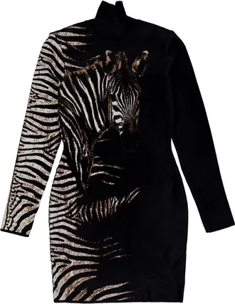 Roberto Cavalli Zebra-Jacquard Long-Sleeve Mini Dress, Brand Size 42 ( US Size 8 )