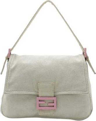 Fendi Pre-owned Shoulder Bags, female, Gray, Size: ONE SIZE Pre-owned FF Mamma Baguette Cotton Shoulder Bag