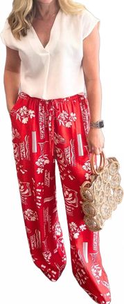 Entro Summer Print Wide Leg Pants In Red