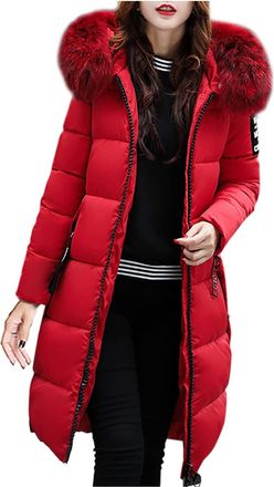 Generic Winter Coats for Women UK Long Puffer Jackets with Hood and Faux Fur Collar Outercoat with Pockets Thick Parka Warm Windproof Padded Jacket with Zip R
