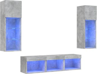 vidaXL Vidaxl - Muebles Tv Pared Con Led 5 Pzas Madera Ingenier&iacute;a Gris Hormig&oacute;n