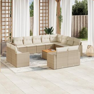 vidaXL Set Sof&aacute;s De Jard&iacute;n Con Cojines 13 Pzas Rat&aacute;n Sint&eacute;tico Beige Vidaxl