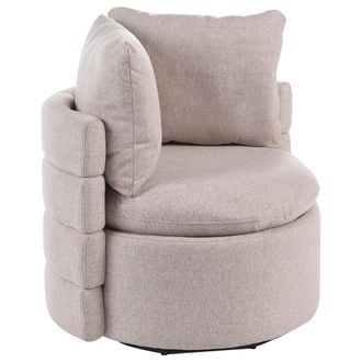 Beliani Sill&oacute;n De Tela Con Respaldo Curvo Base Giratoria De 360&deg; Y Cojines Decorativos Con Espacio De Almacenaje Beige Randers